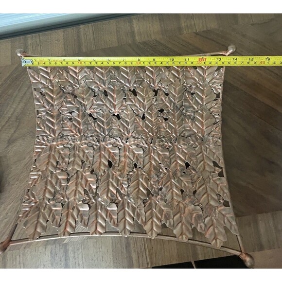 Solid Steel Embossed FALL LEAVES Square TRAY Rose Gold & Copper Boho Country - Picture 7 of 11